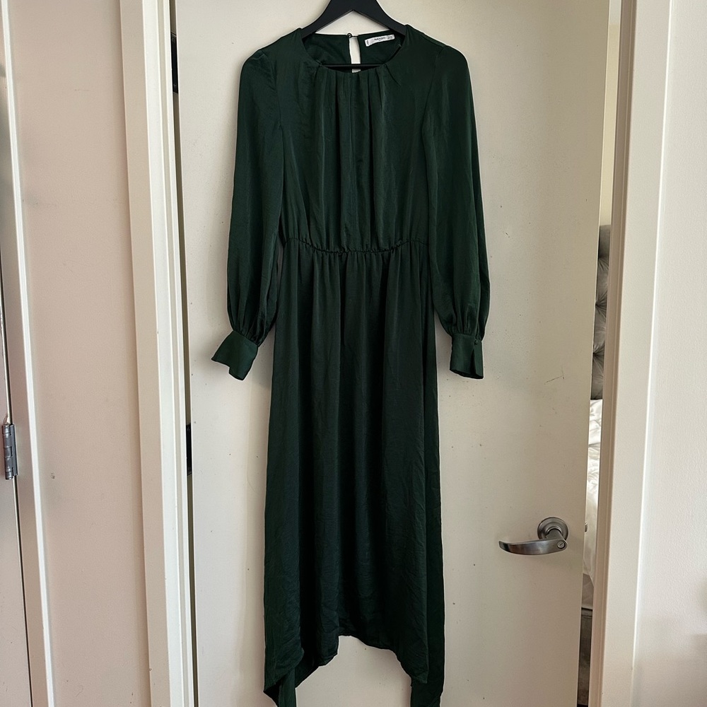 Mango Suit Green Long Sleeve Midi Dress